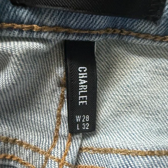 DRIFTWOOD Charlee Wide-Leg Jeans Bright Sky Embroidered Size 28 Boho - Picture 6 of 11